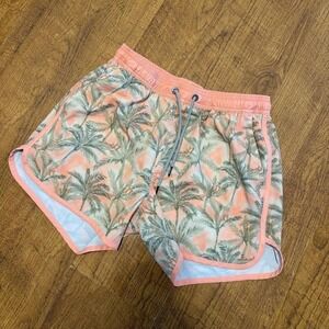 Maamgic Mens Tropical Palm Tree Print Swim Trunks Peach Sage Green Beach Shorts